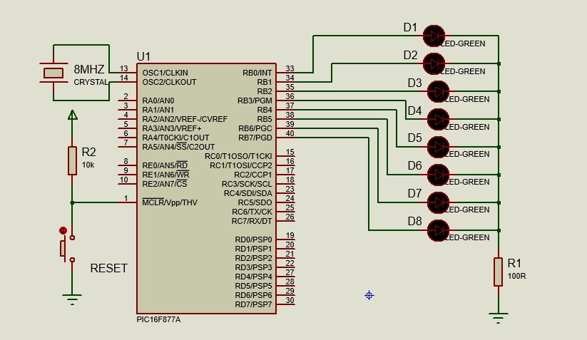 Multiple blinking LED with PIC16F877A